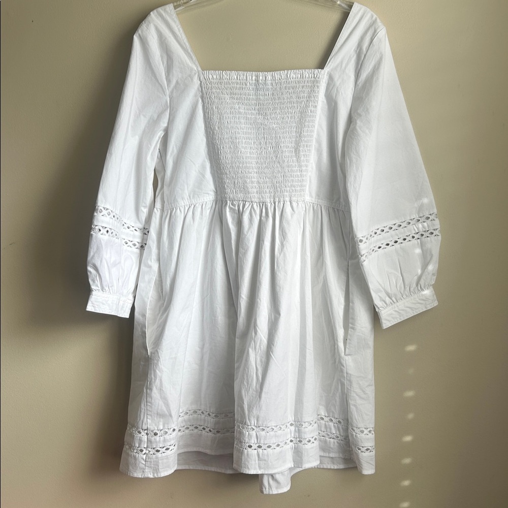 Banana Republic eyelet gathered-waist mini dress white size large nwt - Picture 6 of 9